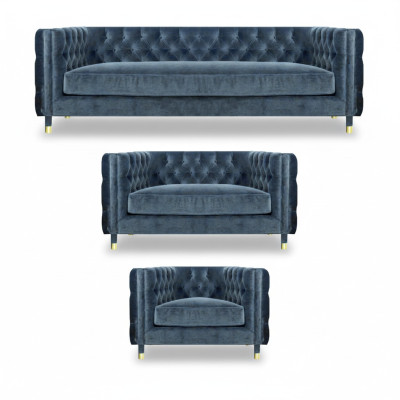 Chestefield Grigio Soggiorno Completo 4+2+1 Set di divani 3 pezzi Mobili imbottiti