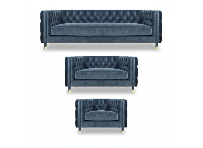 Chestefield Grigio Soggiorno Completo 4+2+1 Set di divani 3 pezzi Mobili imbottiti