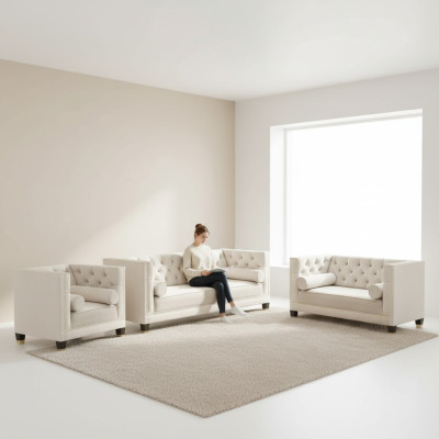 Bianco set di divani in tessuto soggiorno lusso 3+2+1 arredamento Chesterfield