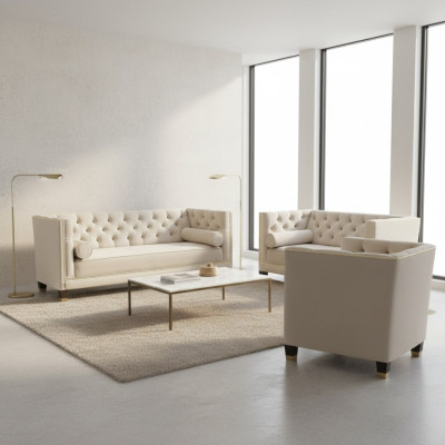 Bianco set di divani in tessuto soggiorno lusso 3+2+1 arredamento Chesterfield