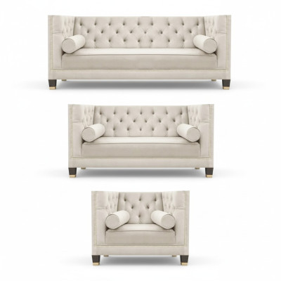 Bianco set di divani in tessuto soggiorno lusso 3+2+1 arredamento Chesterfield
