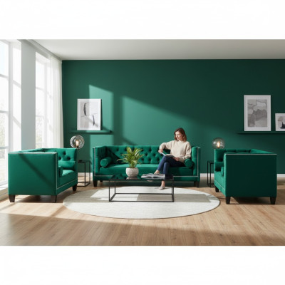 Lussuoso set Chesterfield in verde design 3 pezzi divano divano soggiorno 3+2+1