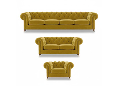 Giallo di lusso completo 4+2+1 poltrona soggiorno Chesterfield in tessuto.
