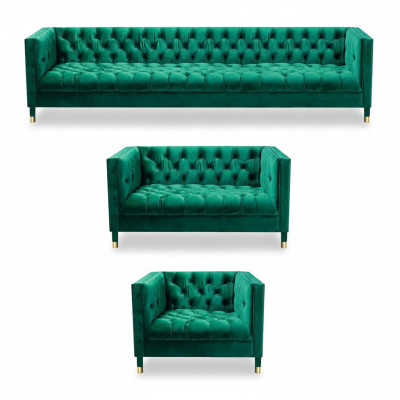 Chesterfield set di lusso Mobili da salotto Set da salotto 3 pezzi Tessuto imbottito