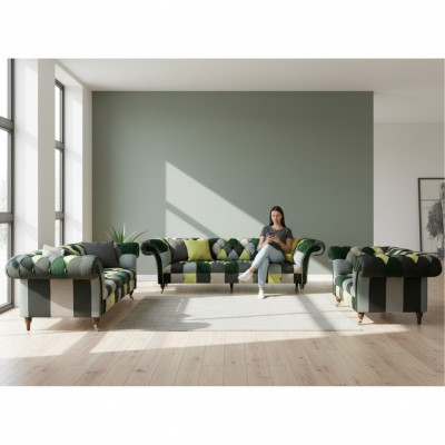 Soggiorno Design Moderno Tessuto 3 pezzi Chesterfield Mobili Imbottiti Nuovi