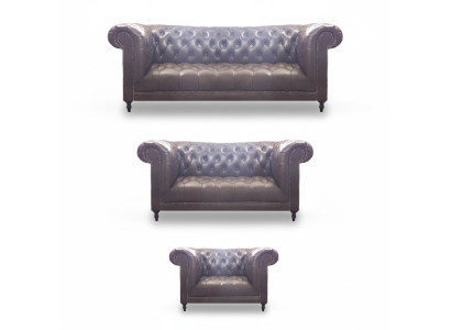 Set soggiorno 3 pezzi pelle marrone arredamento mobili imbottiti Chesterfield nuovo
