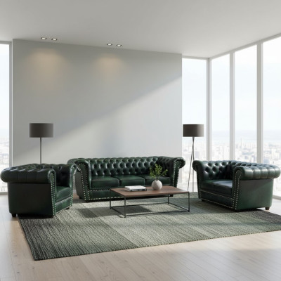 Set di divani 3 pezzi per soggiorno, design moderno, poltrona Chesterfield