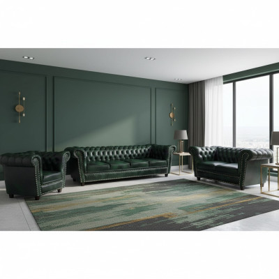 Divano in pelle di lusso, set completo di divani 3 pezzi Chesterfield, poltrona da soggiorno 4+2+1