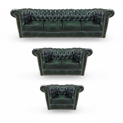 Divano in pelle di lusso, set completo di divani 3 pezzi Chesterfield, poltrona da soggiorno 4+2+1
