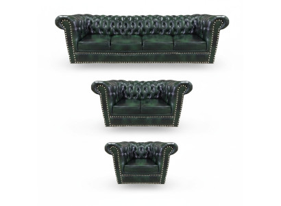 Divano in pelle di lusso, set completo di divani 3 pezzi Chesterfield, poltrona da soggiorno 4+2+1