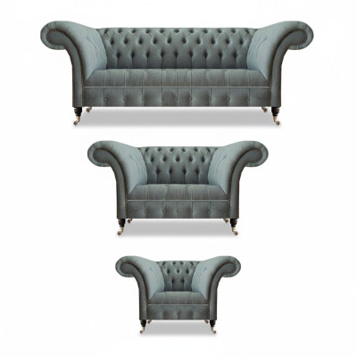 Chesterfield Grigio Set di divani di lusso 3 pezzi Soggiorno Moderno Arredamento