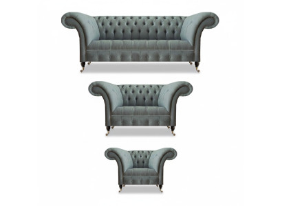 Chesterfield Grigio Set di divani di lusso 3 pezzi Soggiorno Moderno Arredamento