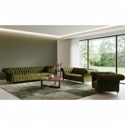 Chesterfield Verde Set di divani in tessuto di lusso per soggiorno nuovo.