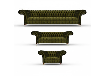 Chesterfield Verde Set di divani in tessuto di lusso per soggiorno nuovo.
