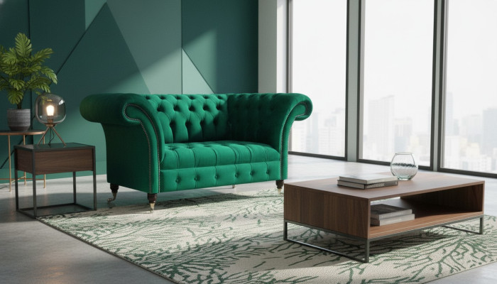 Divano Chesterfield a due posti Verde Arredamento Soggiorno Divano Imbottito