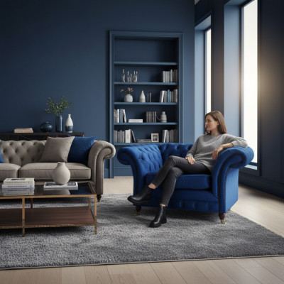 Blu poltrona Moderno Chesterfield Mobili seduta Lusso Arredamento soggiorno