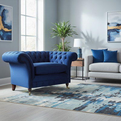 Blu poltrona Moderno Chesterfield Mobili seduta Lusso Arredamento soggiorno