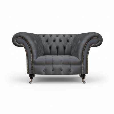Chesterfield Poltrona Moderna Grigia Designer Soggiorno Sedia da Salotto di Alta Qualità.