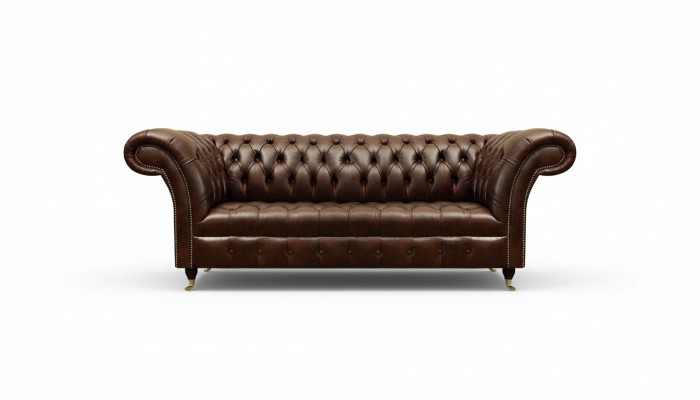 Esclusivo divano Chesterfield in pelle marrone moderno a tre posti