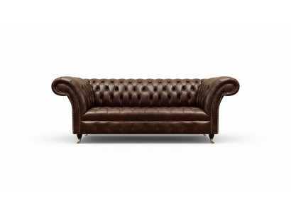 Esclusivo divano Chesterfield in pelle marrone moderno a tre posti