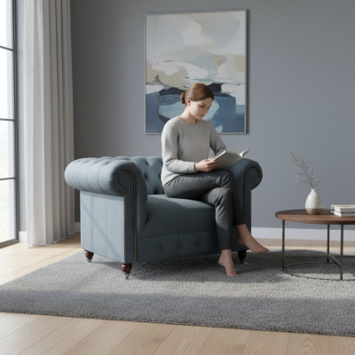 Chesterfield poltrona grigia in tessuto soggiorno tessile monoposto poltrona di pregio