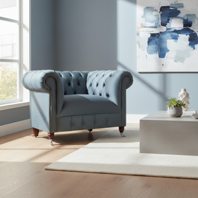 Chesterfield poltrona grigia in tessuto soggiorno tessile monoposto poltrona di pregio