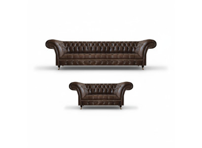 Divani Chesterfield in ecopelle marrone, designer di 2 pezzi per il soggiorno.