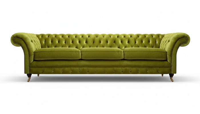 Chesterfield divano imbottito verde oliva con funzione letto divano arredamento salotto.