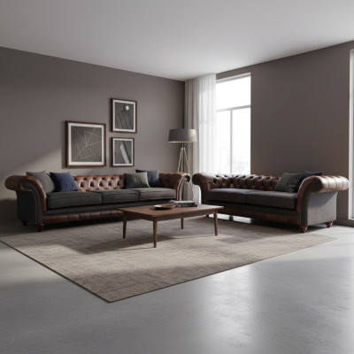 Chesterfield divano da soggiorno marrone e grigio moderno set di divani 2 pezzi