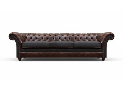 Sofà Chesterfield grigio-marrone in tre posti per il soggiorno. Luxus Couch.