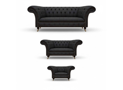 Chesterfield divani soggiorno neri Completo 3 pezzi Schwarz Couchen Set