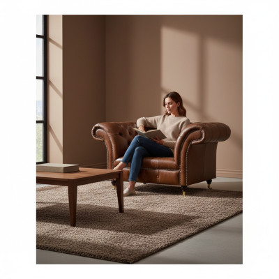 Chesterfield poltrona in pelle marrone soggiorno ecopelle singola sede mobili