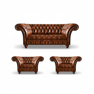 Soggiorno Chesterfield marrone Suite 2 poltrone in pelle 3 posti di alta qualità