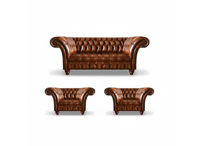 Soggiorno Chesterfield marrone Suite 2 poltrone in pelle 3 posti di alta qualità