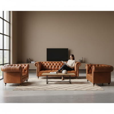 Chesterfield mobili da soggiorno Divani marroni Poltrone singole Arredamento soggiorno