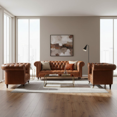 Chesterfield mobili da soggiorno Divani marroni Poltrone singole Arredamento soggiorno