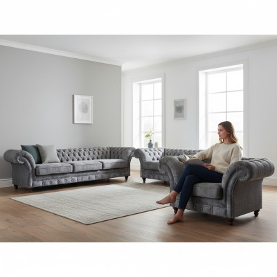 Chesterfield grigio set di tessile soggiorno divani divani designer
