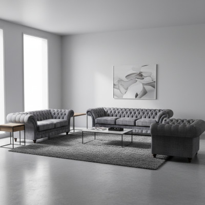 Chesterfield grigio set di tessile soggiorno divani divani designer