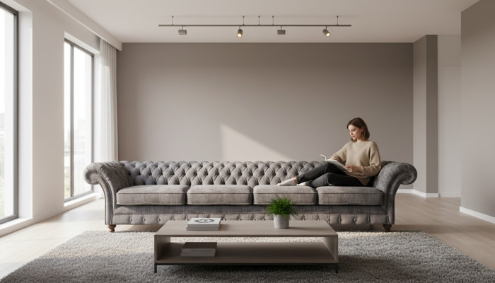 Elegante divano Chesterfield soggiorno quattro posti di design nuovo.