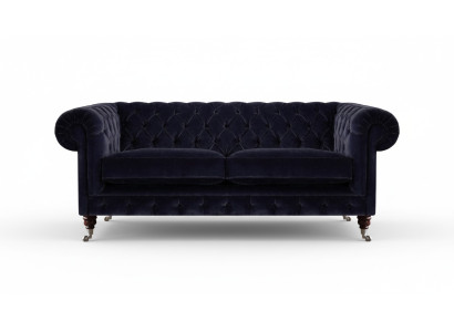 Divano Chesterfield in due posti blu scuro per il salotto in tessuto di pregio