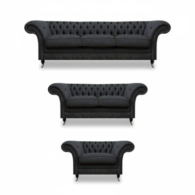 Elegante divani Chesterfield grigi per soggiorno, set di 3 divani designer.