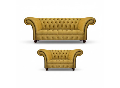 Soggiorno moderno di design Giallo Set divano 2x Chesterfield