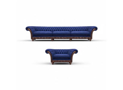 Blu Chesterfield mobili imbottiti Designer divano a 3 posti poltrona in tessuto 2pz