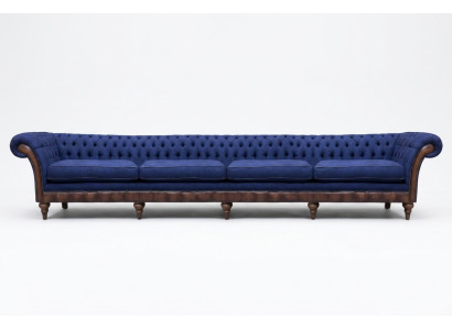Sofà Chesterfield blu a quattro posti per il soggiorno, mobili imbottiti esclusivi