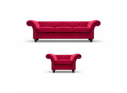 Chesterfield set di divani rossi, poltrona in tessuto di alta qualità, divano a tre posti