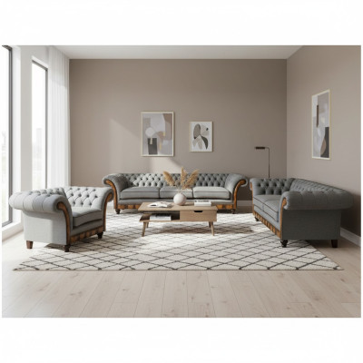 Chesterfield arredamento imbottito grigio chiaro Soggiorno Divano Set elegante