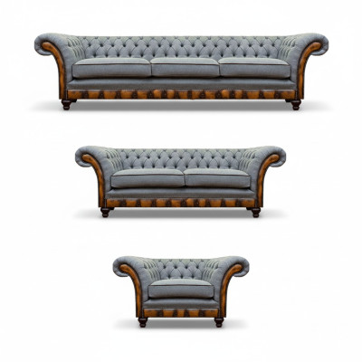 Chesterfield arredamento imbottito grigio chiaro Soggiorno Divano Set elegante