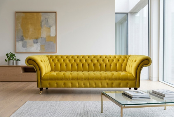 Chesterfield Divano Giallo a Quattro Posti Design Mobili imbottiti per il Salotto