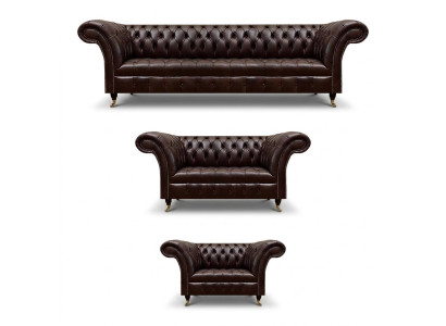 Divani Chesterfield in pelle marrone, designer divano a tre posti, poltrona a quattro posti.