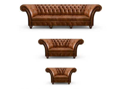 Chesterfield Set di divani in pelle marrone, esclusivi divani e poltrone di design.